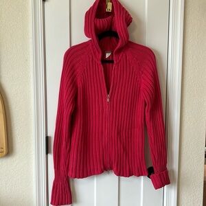 J Crew Fuchsia Pink Heavy Zip up Hooded Sweater